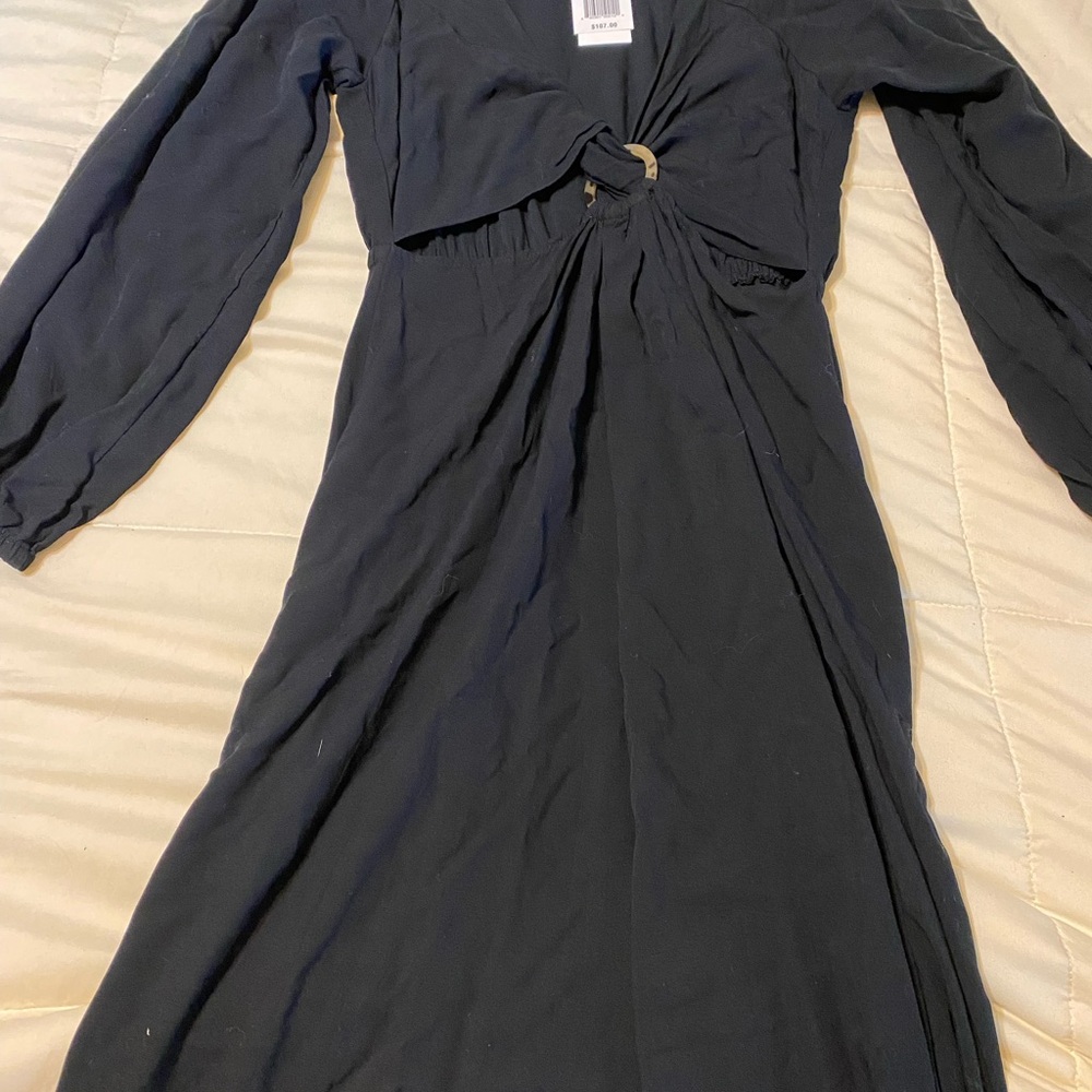 L*Space Black Sheath Dress with Plunge Neckline and Bishop Sleeves